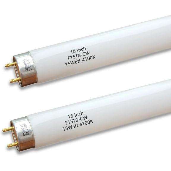 2Pack F15W-T8-CW Cool White 15 Watt Fluorescent Bulb,18 inch F15T8/CW 4100K Linear Light,T8 Tube for Under Cabinet, Kitchen Sink RV (18'' MOL)