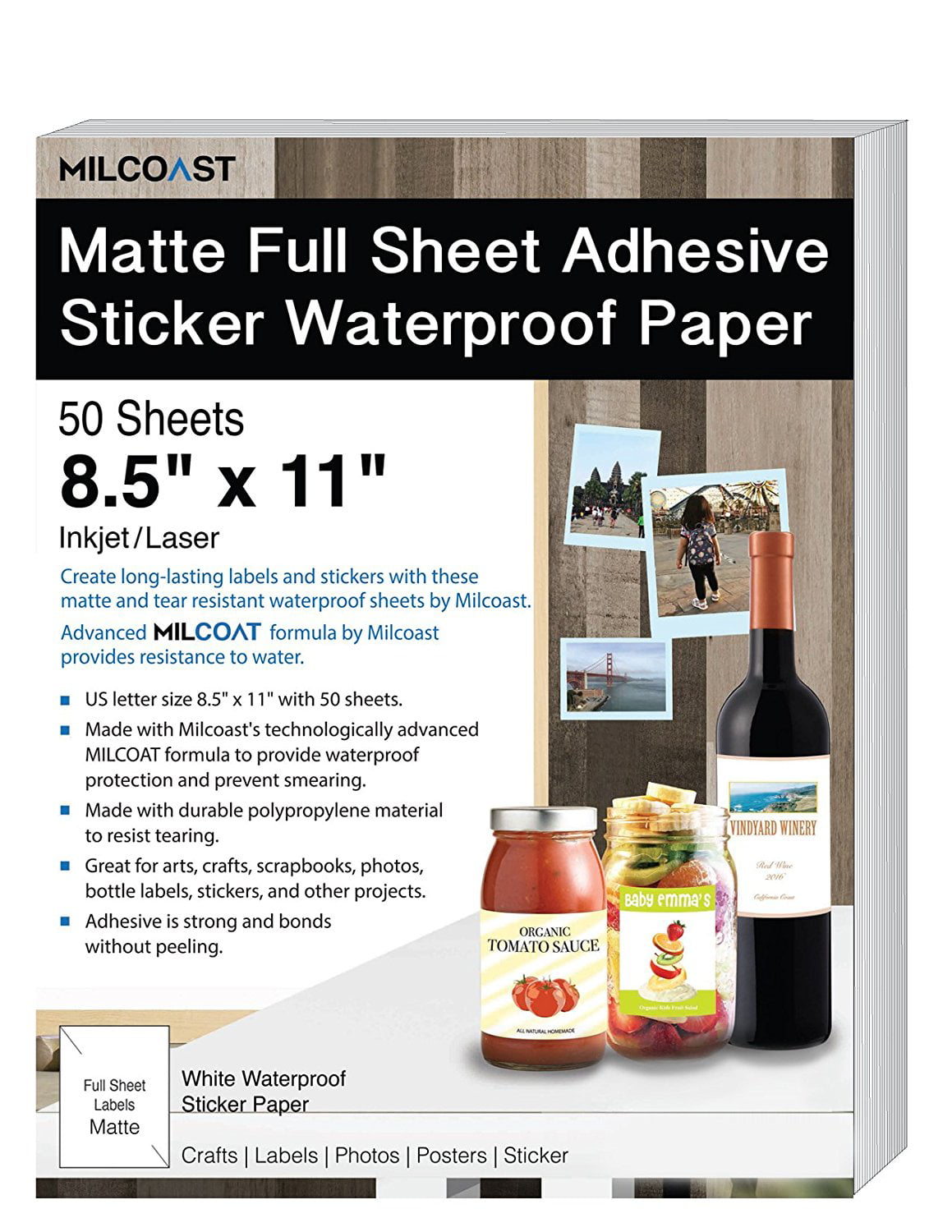 8.5 x 11 50 Matte 50 Matte Sticker/Label Paper for Inkjet & Laser Printers 