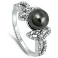 thumbnail image 4 of Black Simulated Pearl Clear CZ Ring .925 Sterling Silver Band White Jewelry Female Size 9, 4 of 4