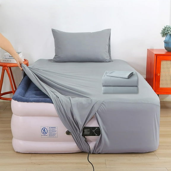 Air Mattress Sheet Set Twin Size,3 Piece Deep Pocket Bed Sheet Set for 16-24 Inch Air Bed,Easy Inflate Access,Perfect for Guest Room, RV, Camping,Gray