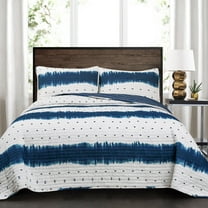 Lush Decor Jane Shibori Stripe Cotton Reversible Quilt, Full/Queen, Navy, 3-Pc Set
