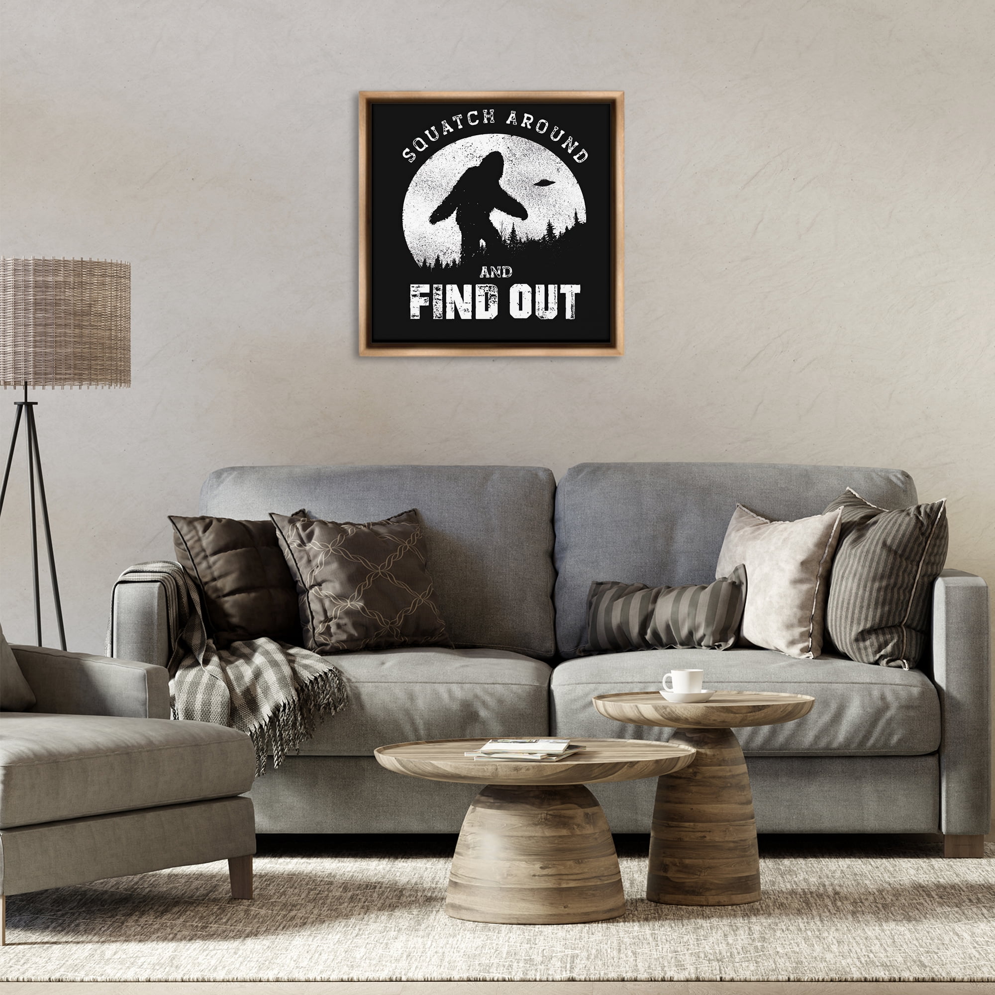 Stupell Industries Funny Mythical Monster Saying Novelty & Humor Painting Brown Floater Framed Canvas Art Print Wall Art, 25 x 25