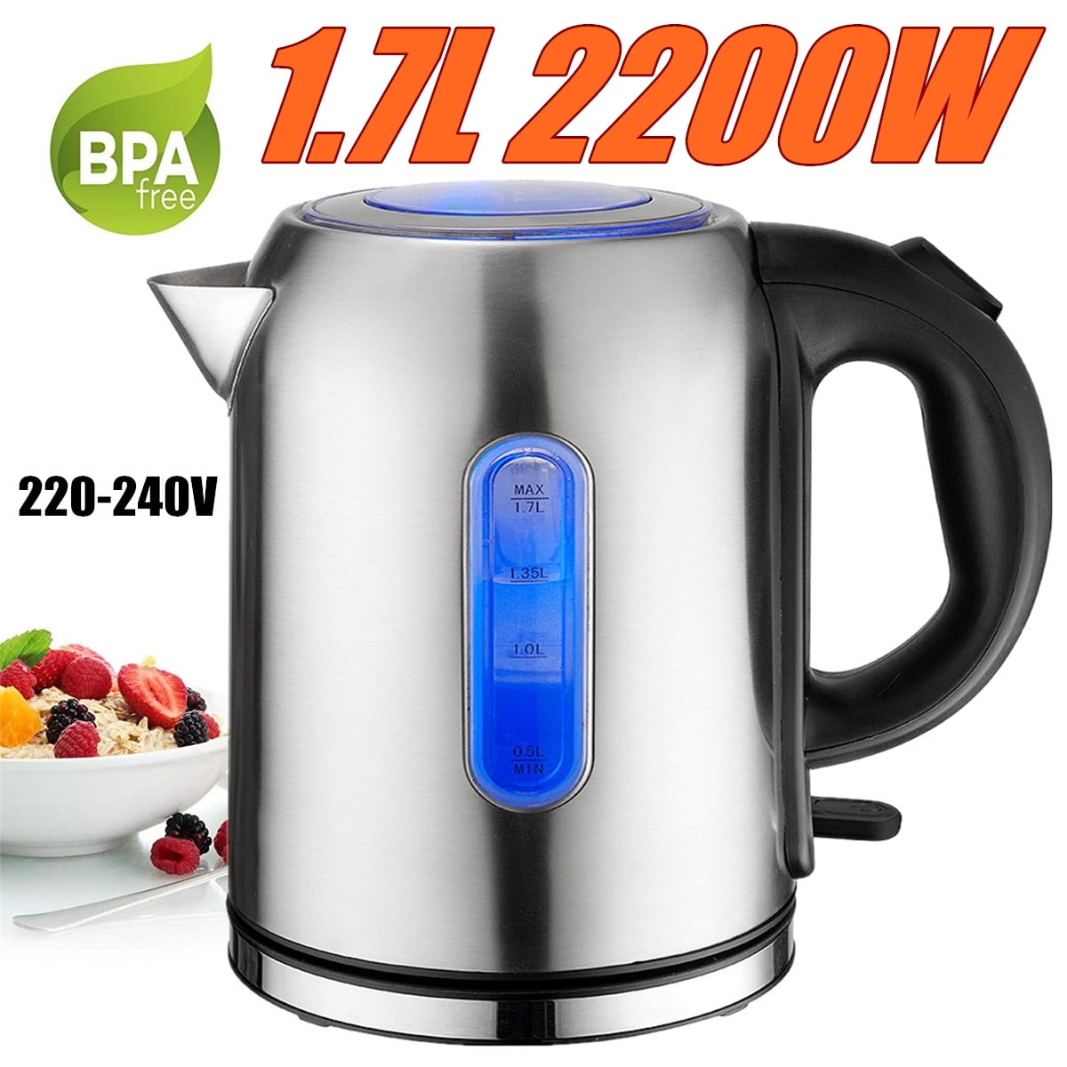 1.7L 2200W BPA Free Electric Stainless Steel Heating Kettle Household Kitchen Walmart Canada