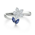 thumbnail image 2 of Gem Stone King 925 Sterling Silver Blue Sapphire Flower Open Ring for Women (0.58 Cttw, Gemstone September Birthstone, Size 7), 2 of 3