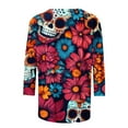 thumbnail image 5 of Tops for Women Plus Size Day Of The Dead Printed 3/4 Sleeve Round Neck Three Quarter Sleeve T-shirt Loose Round Neck Top Multicolor2 XXXXXL, 5 of 5