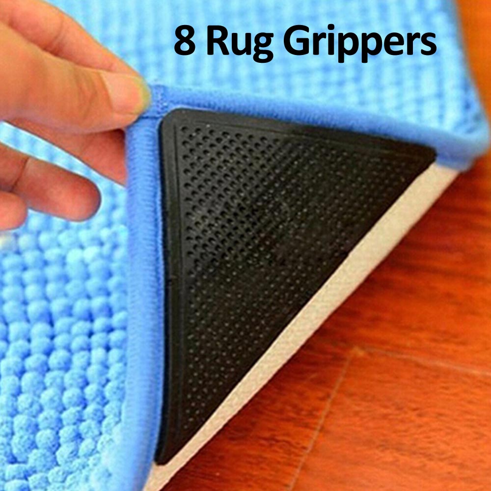 8 Pcs Rug Grippers Reusable Anti-Slip Carpet Gripper FREE Eyeglass Pouch by Juniper's Secret