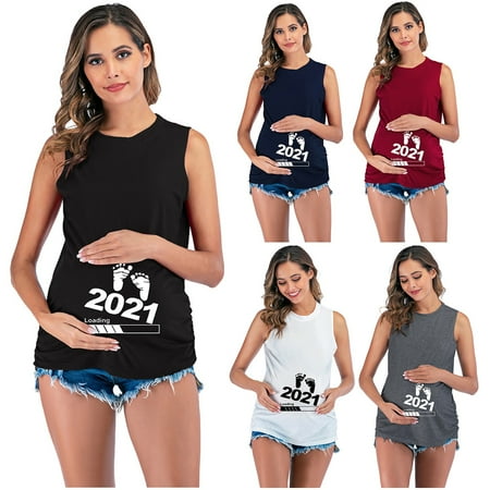 

Tejiojio Maternity/Labor/Nursing Clothing Clearance Women Maternity Fashion Sleeveless Letter Print Tank Pregnancy Vest Tops
