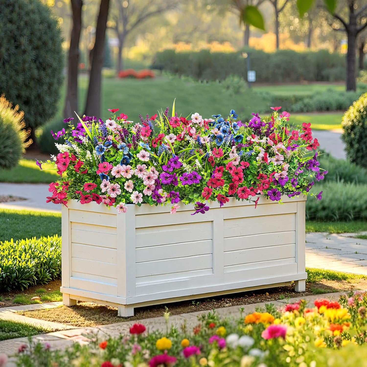 20 Bundles for Outdoors tion Fake Silk Flowers UV Resistant Faux Plants Artificial Daisy Eucalyptus for Spring Summer Garden Yard Porch Window Home Decor, Mixed