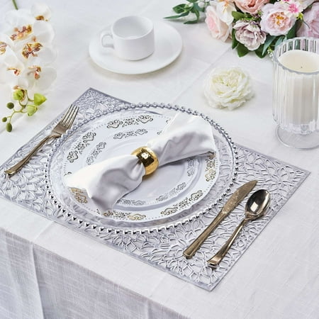 

WDOEID Fashion Hollowed Out Flower Bronzing Placemats Pvc Insulation Deformation Afternoon Tea Rectangular Placemats. Kitchen and Home