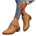 thumbnail image 2 of Onlyshoes Women's Studded Ankle Boots Leather Multiple Buckle Chunky Heel Booties Almond Toe Punk Boot, Gifts for Women Mother Girlfriend, 2 of 7