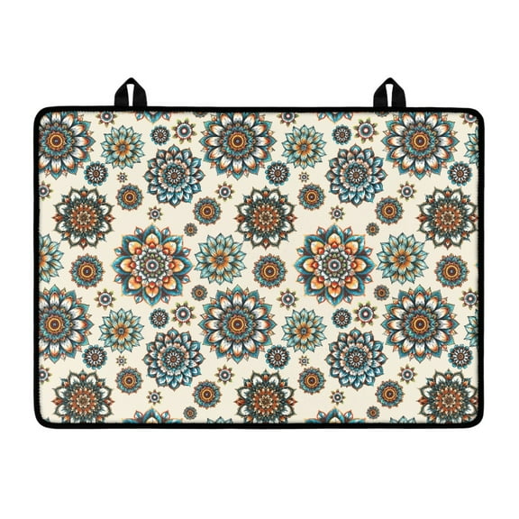 Renewold Ceramic Glass Stove Top Cover Stove Mat Stove Burner Cover Multipurpose Rubber Desk Saver Pad Washer Dryer Top Cover Range Cover for Counter Top, Bohemian Flower Beige