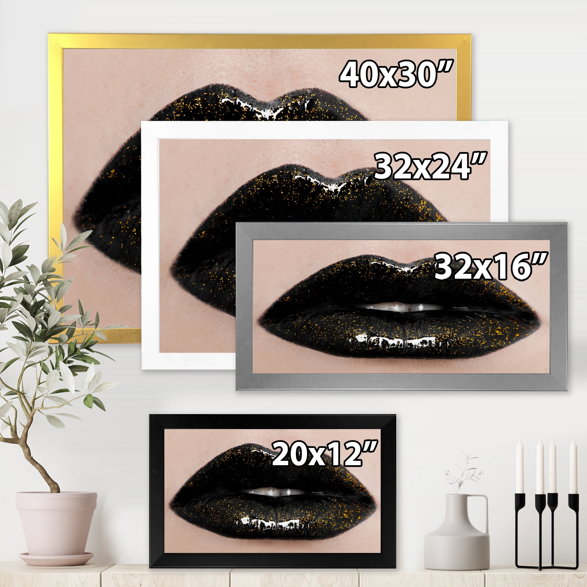 Designart 'Close-Up Of Gorgeous Female Lips I' Modern Framed Art Print