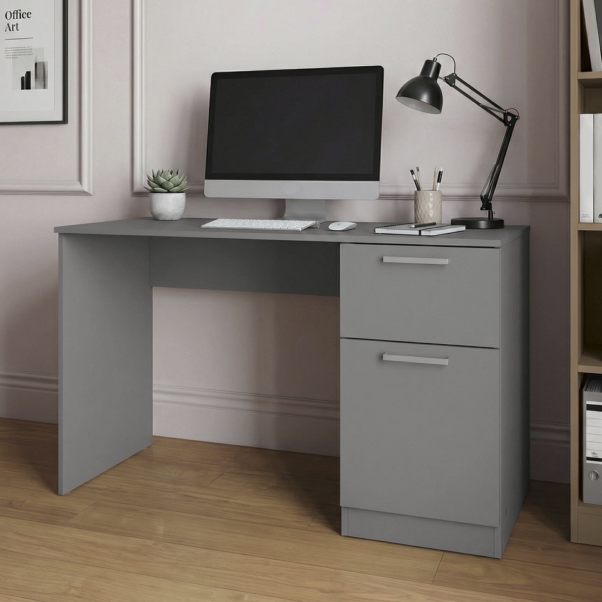 Kappesberg Gray 1-Drawer and 1-Door Compact Home Office Computer Desk with Storage Cabinet - for Adults and Teens