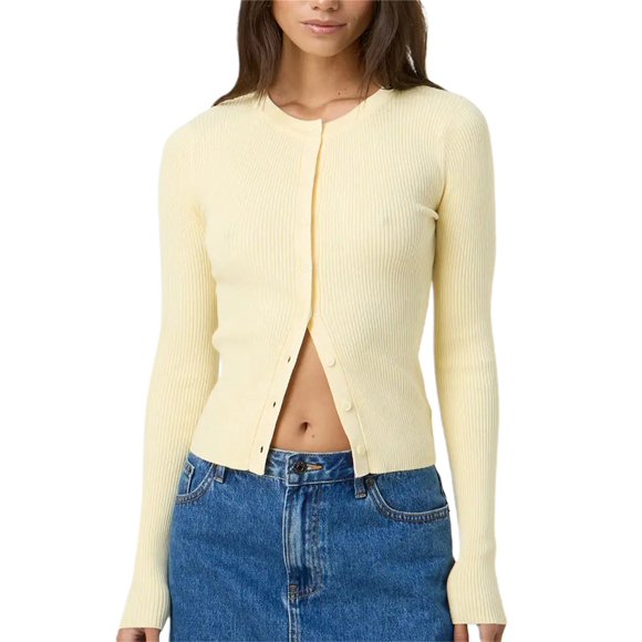 Gupgi Women Knit Cardigan Autumn Sweater Solid Color Long Sleeve Round Neck Button Up Ribbed Knitwear
