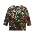 thumbnail image 3 of GA WEIHUA Girl's 3/4 Sleeve Tops Sparkly Sequin Printed T Shirts 3/4 Sleeve Loose Soft Tees Blouses Fashion Crew Neck Holiday Tee Tunic Tshirt(Coffee,7 Years), 3 of 4