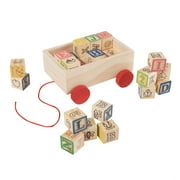 ABC and 123 Wooden Blocks with Pull Cart Storage Box