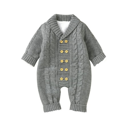 

Bomotoo Newborn Loose Romper Long Sleeve Plain Jumpsuit Autumn Cute Buttons Bodysuit Gray 66cm