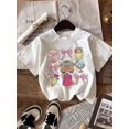 thumbnail image 1 of Young Girl's Cartoon And Bowknot Print Round Neck Short Sleeve Tee Spring And Summer Casual T Shirt For Young Girl, 1 of 6