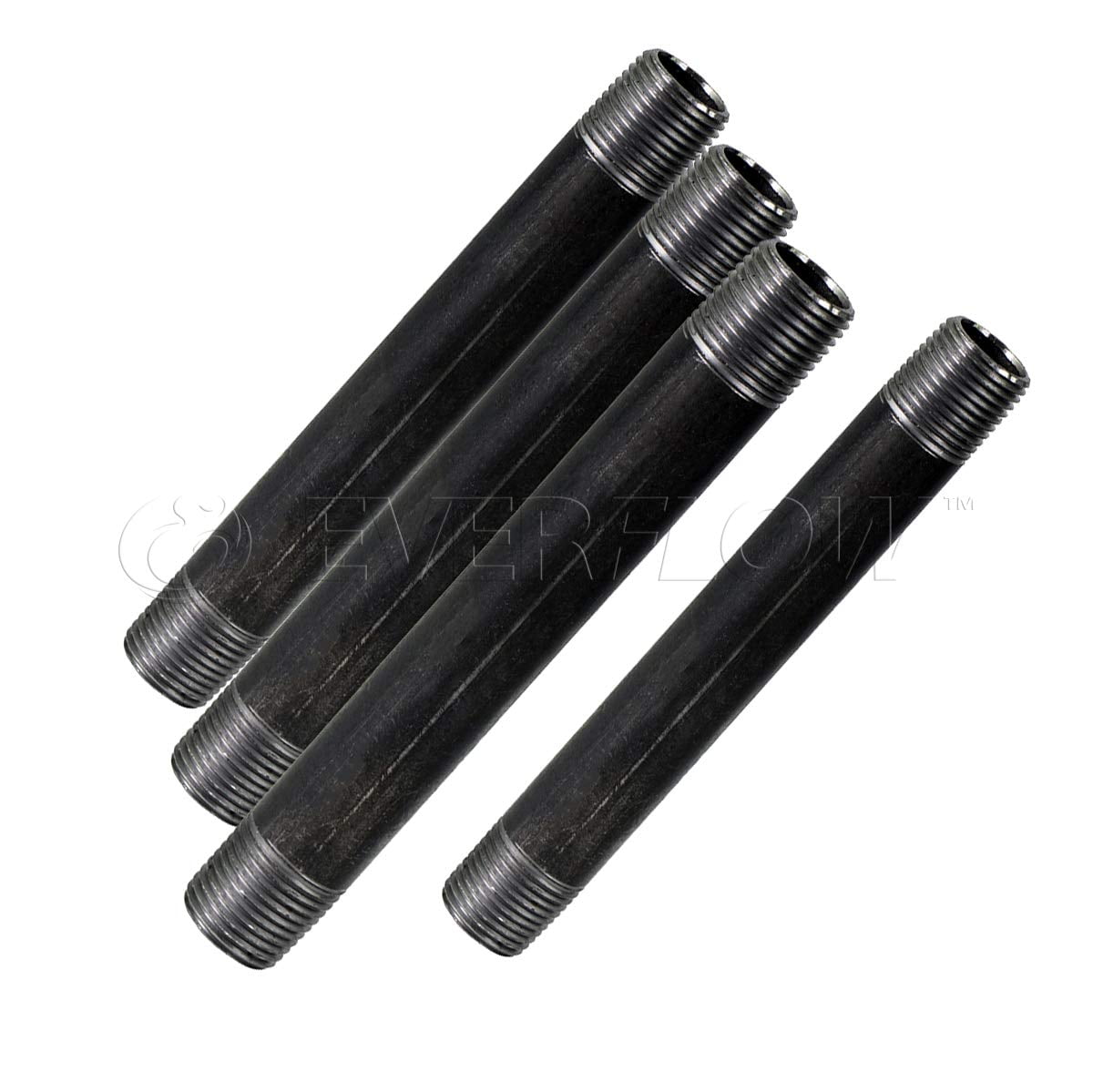 Black Steel Nipple Pipe, Threaded Pre Cut Pipe Connectors, 1-1/4 in x 10 in (Pack Of 4)