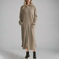 thumbnail image 2 of Kaemgyyd Robe for Women Fall Winter Warm Zipper Bathrobe Ribbed Long Sleeves Full Length Loungewear Sleepwear with Pockets, 2 of 6