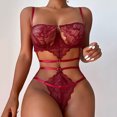 thumbnail image 2 of Gibobby Conjuntos de bragas de encaje Traje de Bikini Sexy a la para mujer, lencería de encaje, pijama con anillo de , traje de ropa interior con liga(Vino, M), 2 of 5