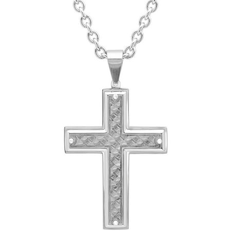 Men's Stainless Steel Weave Pattern Cross with 24 Rolo Chain - Mens Pendant
