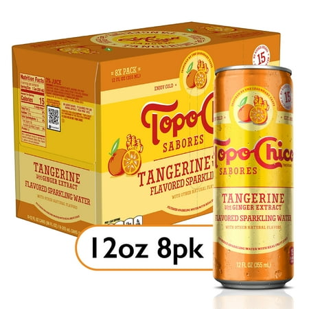 Topo Chico Sabores Tangerine With Ginger Extract Cans, 12 fl oz, 8 Pack