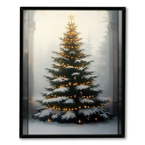 NJSTORE Christmas Tree Winter Green Botany Christmas Decorations Black Frame Decorative Painting 12x16in/16x20in Wall Decor for Bathroom Canvas Living Room Bedroom Home Office