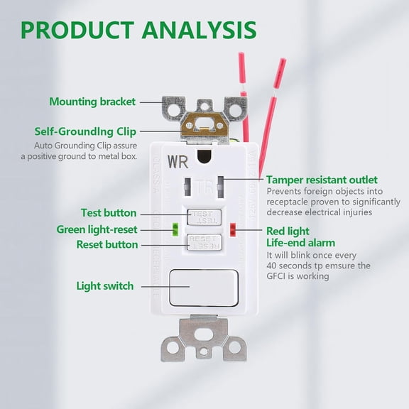 TG4THT-Wengart GFCI Switch Outlet Combo,AC125V 15Amp Weather-Resistant and Tamper-Resistant,Ground Fault Circuit Interrupter Outlet for Kitchen,Bathroom,Indoor or Outdoor Use,ETL Listed
