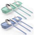 thumbnail image 1 of GHSDFBB Portable Home Utensils Reusable Flatware Set with Case, Stainless Steel Metal Travel Cutlery Lunch Tableware 2 Fork 2 Spoon 2 Knife with Colored Handle(Fork Spoon Knife 2 Sets, Green+Blu, 1 of 7