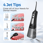 Water Flosser for Teeth Cordless: 4 Jet Tips 4 Modes Oral Irrigator Portable, 300ML Tank USB Rechargeable IPX7 Waterproof Water Flossing for Adults Teeth Cleaning Home and Travel