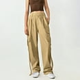 thumbnail image 2 of IROINNID Women's Cargo Pants Solid Sports Wide Leg High Waist Loose Fit Casual Pants with Pockets,Khaki, 2 of 9