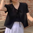thumbnail image 2 of Valcatch 2024 Women's Short Sleeve V Neck Tie Top Cardigans Open Front Bolero Shrugs Tops S-XXL, 2 of 4