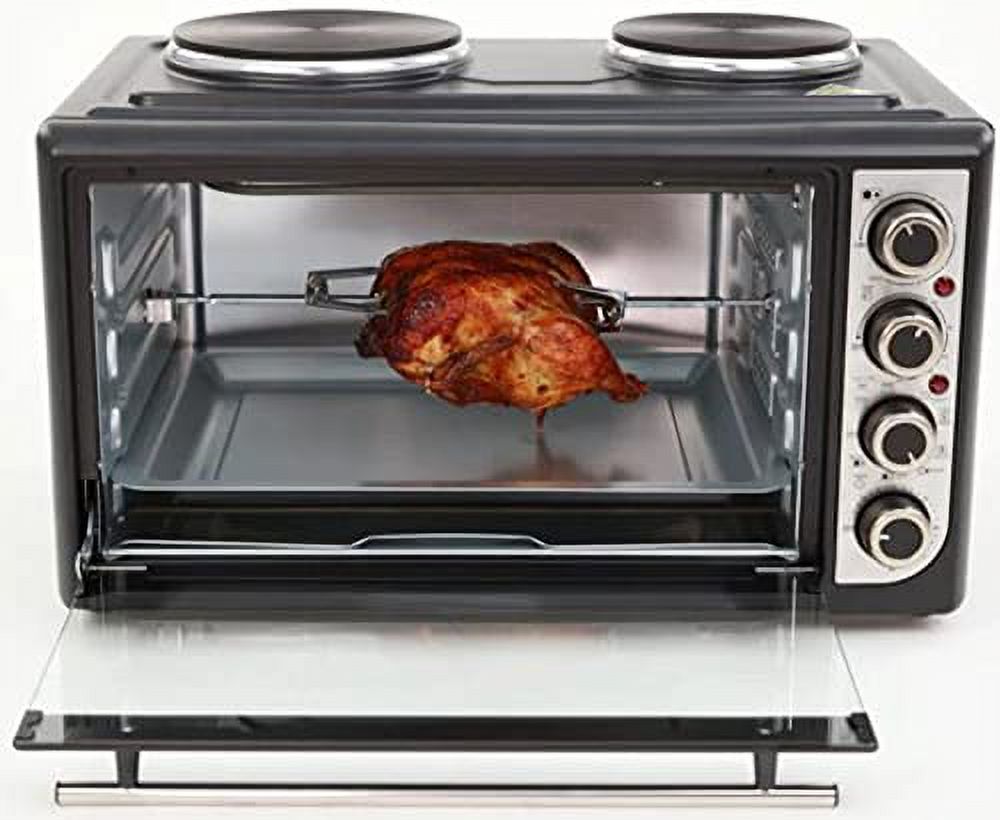 Avanti Portable Oven Multi-Function with Convection Rotisserie and Dual Burner Cooktop, 60 Minute Timer and Auto Shut-Off, 1.4 Cu.Ft., Black