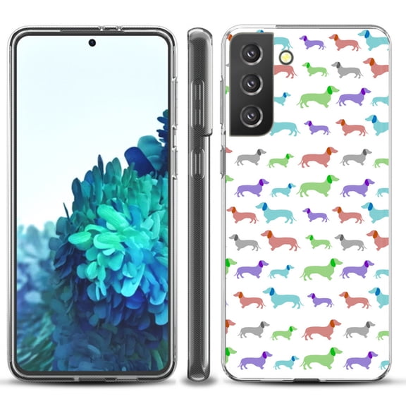 Slim-Fit TPU Protective Phone Case compatible with Samsung Galaxy S21  5G / S21 PLUS 5G, by OneToughShield ® - Colorful Dachshund/Puppy