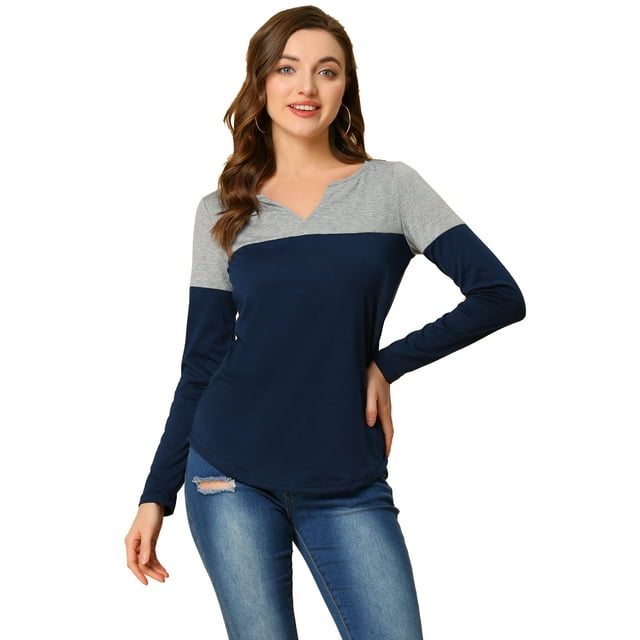 Unique Bargains T-Shirt Casual à Manches Longues à Col en V pour Femmes