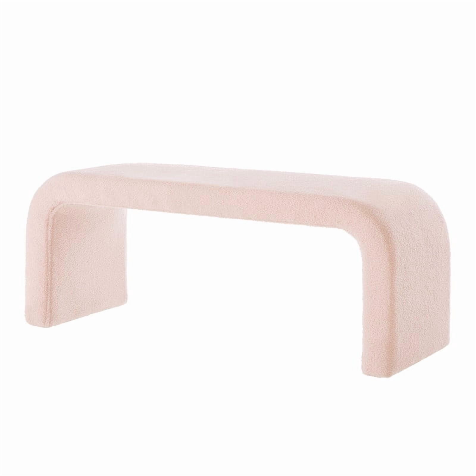 3-Piece Ottoman Bench Set, 44" Upholstered End of Bed Bench with 2 Nesting Stools, Teddy Fabric Entryway Bench, Modern Footrest & Extra Seating for Living Room Bedroom,Pink