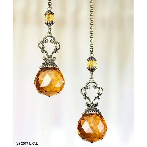 Set of 2 VintageStyle Jeweled Ceiling Fan Chain Pulls AMBER Elegant, Set of 2 amber colored fan