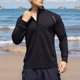 thumbnail image 1 of Blusa y camisa de manga larga con cuello alto para hombre, traje de entrenamiento con media cremallera, deportiva e informal, color sólido, blusa de manga larga para hombre, poliéster, 1 of 4