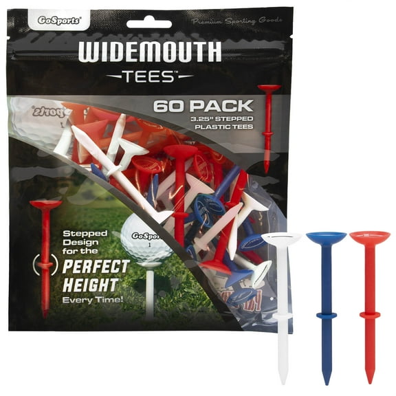 GoSports 3.25” Widemouth Stepped Plastic Golf Tees - 60 Tee Player’s Pack - Max Distance and Easier Teeing!