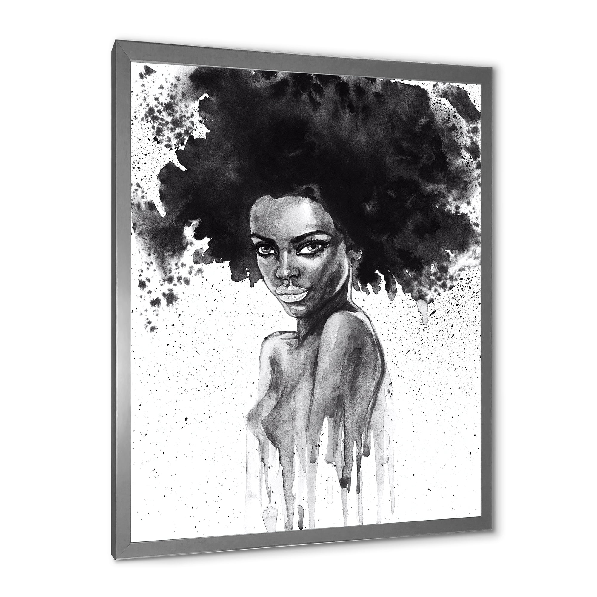 Designart 'Black and White Portrait of African American Woman III' Modern Framed Art Print