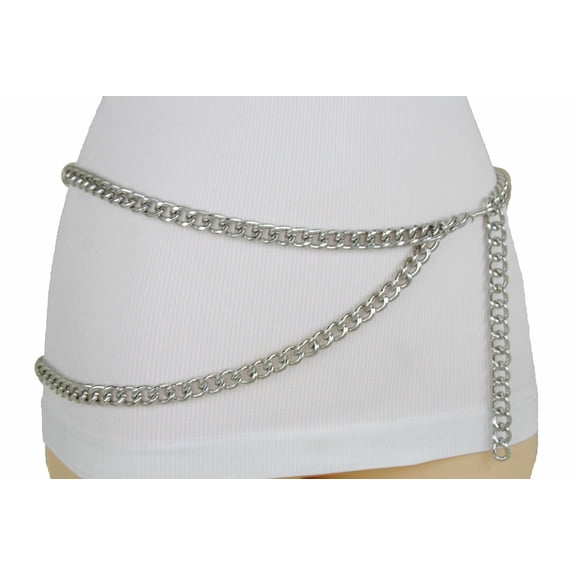 Women Silver Metal Chain Fashion Belt Hip Waist Fit Plus Size XL XXL