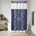 thumbnail image 6 of No Hook Shower Curtain, Japanese Shower Curtains for Bathroom with See Through Top Window, Navy Blue Country Flowers Leaves Aesthetic Waterproof & Washable Bath Curtain Narrow 54"x78", 6 of 9