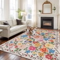 thumbnail image 2 of Area Rug for Living Room, Boho Pink Flowers Non-Slip Indoor Large Carpet for Bedroom/Dining Room, Colorful Floral Spring Vintage Botanical Washable Low-Profile Rectangle Floor Runner Rugs - 5 x 7 Ft, 2 of 8