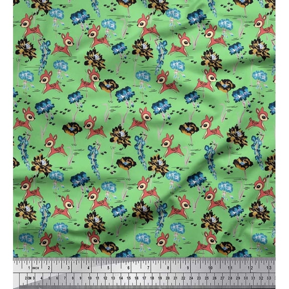 Soimoi Cotton Duck Fabric Floral,Fish & Deer Cartoon Decor Fabric Printed Yard 42 Inch Wide