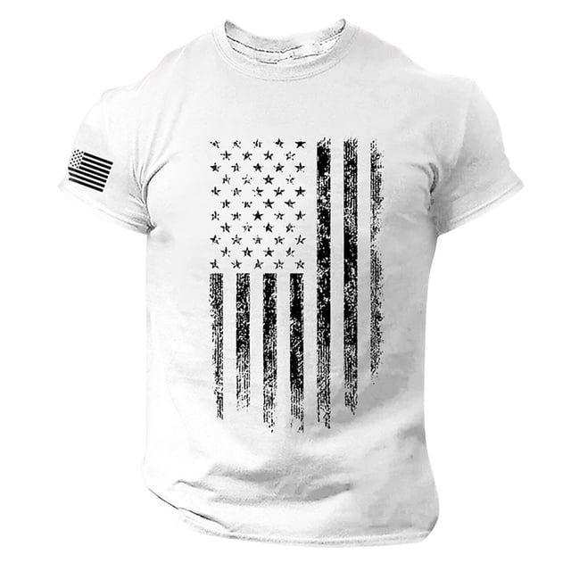 Men's Summer Short Sleeve Printed T-Shirt Casual Neck Retro Printed Independence Day T-Shirt Street Track Tops 4XL