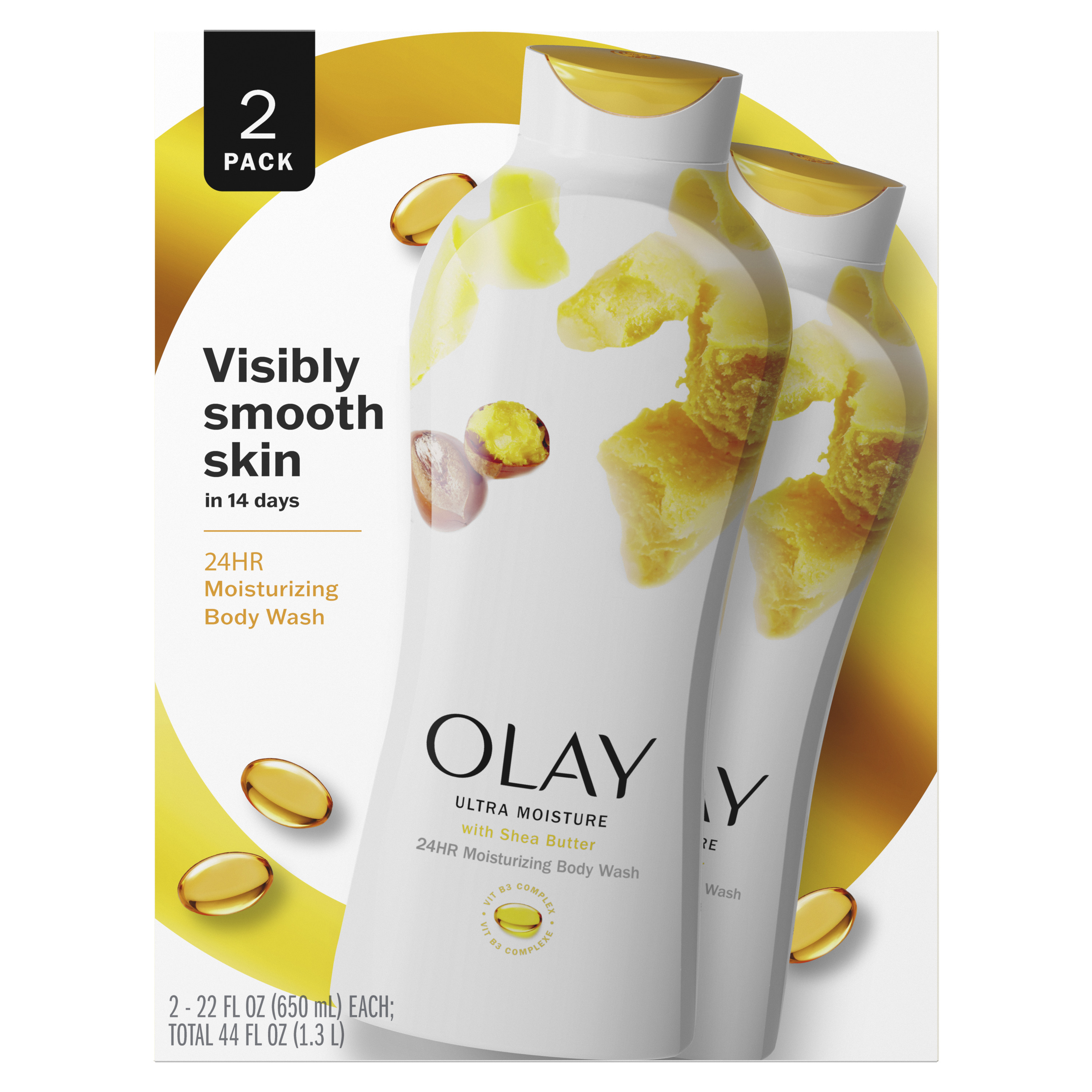 Olay Ultra Moisture Body Wash with Shea Butter, 22 fl oz, Pack of 2 - image 2 of 8