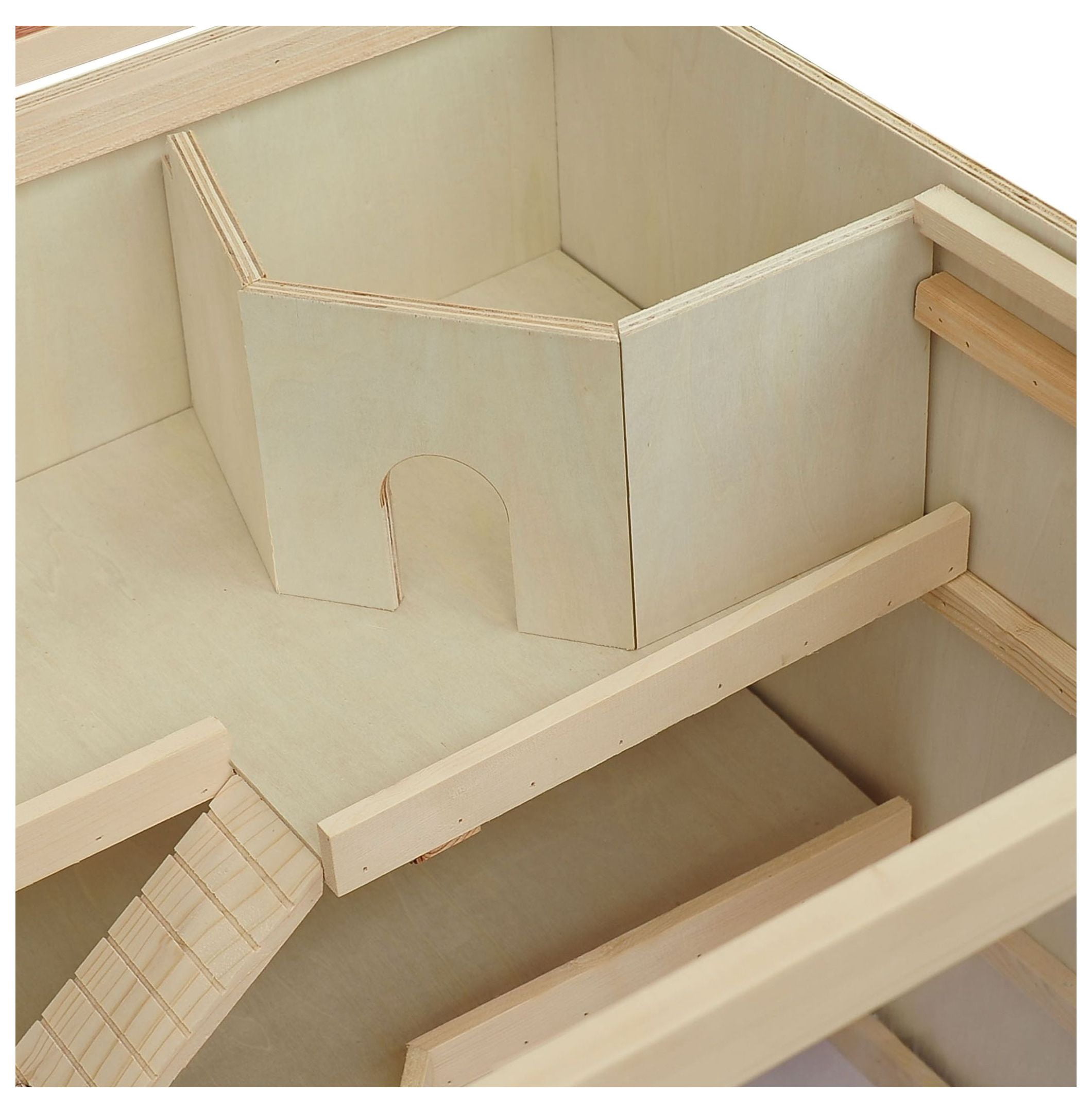 Hamster Cage 3 Tiers Wooden Big Mice Rat Exercise Play House Pen Opening Roof Ramps
