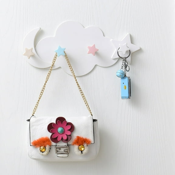 Minkissy 2pcs Star Moon Wall Hooks White Plastic Reusable Home Decoration