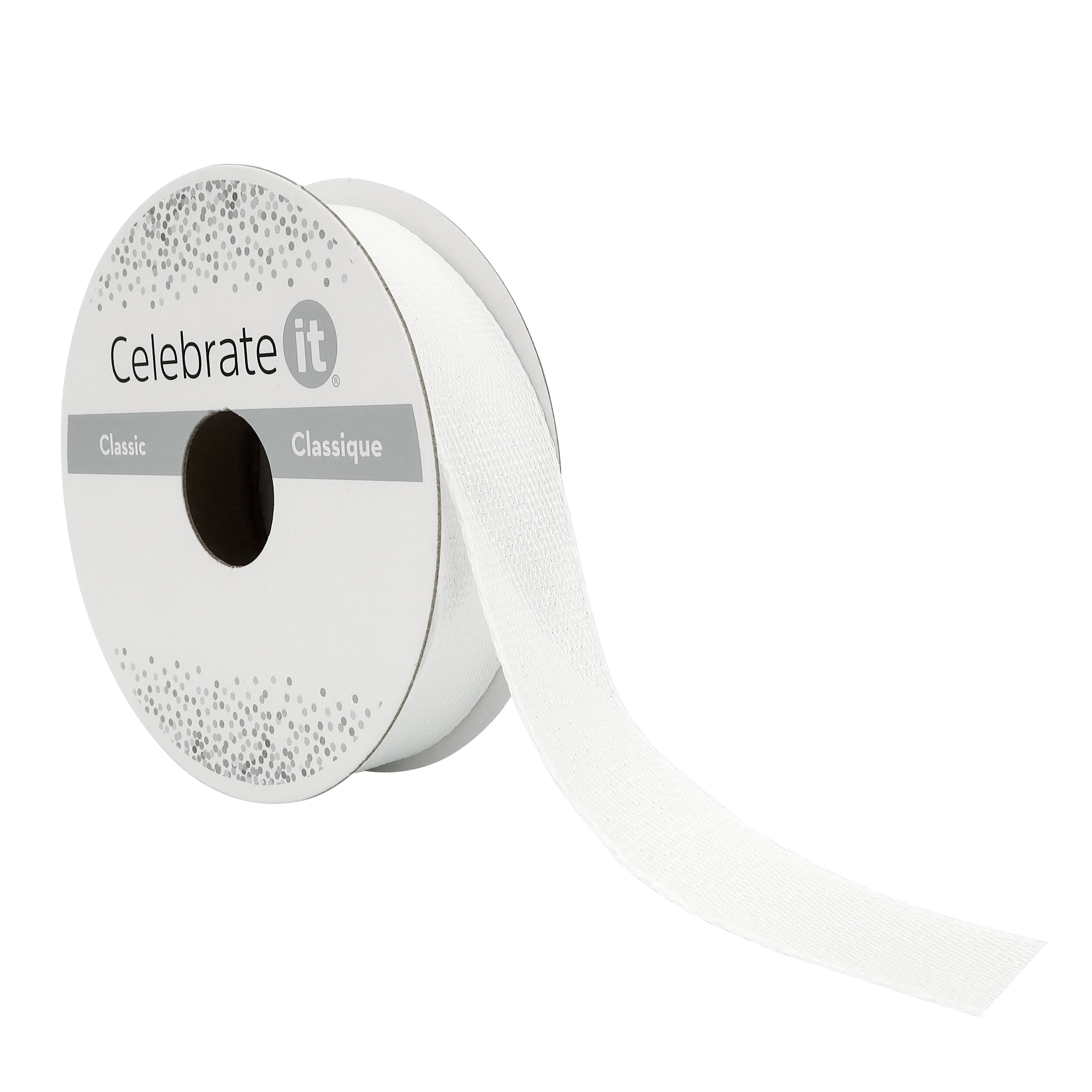 5/8" x 7yd. White Shimmer Ribbon by Celebrate It – Non-Wired with Woven Edge - Ideal for Gift Wrapping - Crafts & Decor - 12 Pack